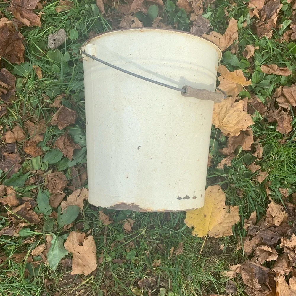 Antique Metal Enamel Bucket Farmhouse Primitive